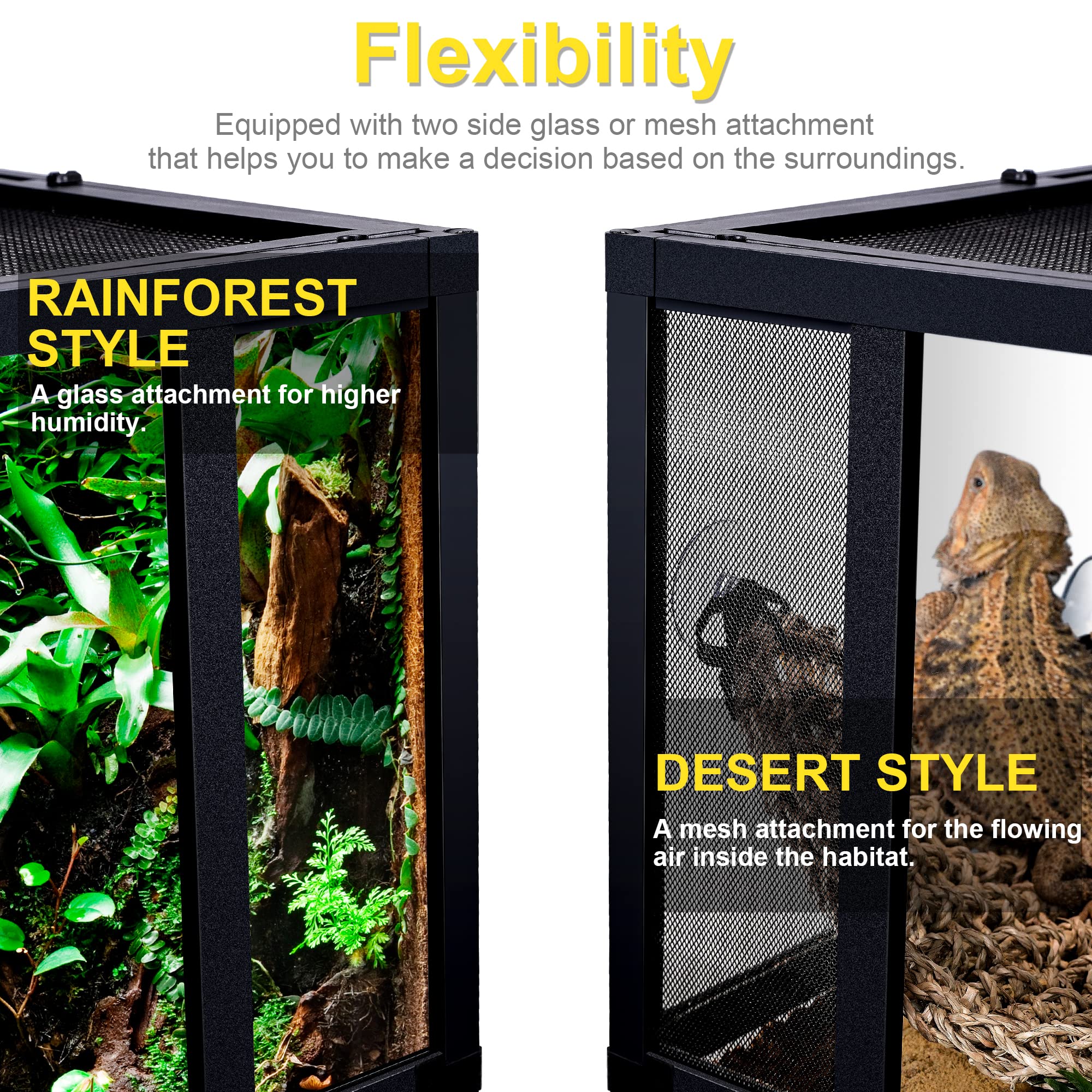 Neptonion 43 Gallon Professional Glass Terrarium 24''X18''X24'' Durable Reptile Habitat Tank With Heat Resistant Aluminum Alloy